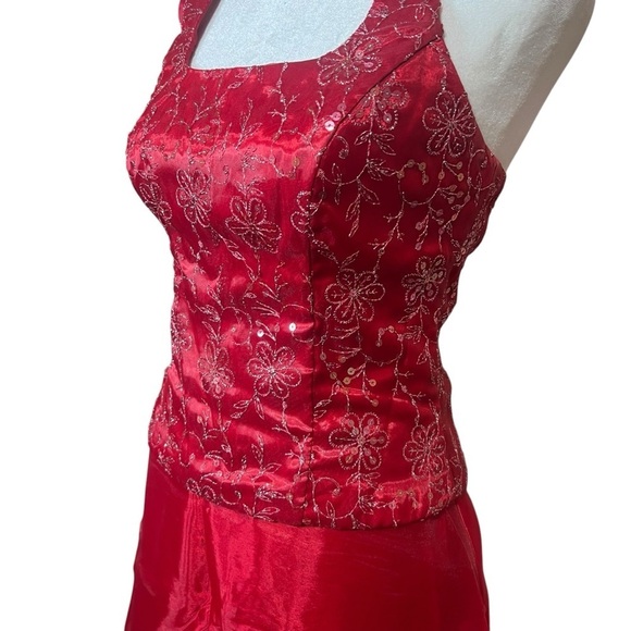 Authentic Vintage Y2K Red Sequin Prom Dress Corset 2-Piece Blondie Nites Jaslene - Picture 3 of 12